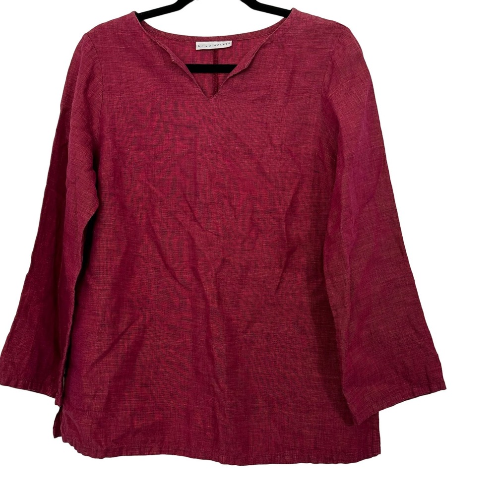 Bryn Walker | Pink Linen Wide Sleeve Oversized Tunic Top V Neckline Size S